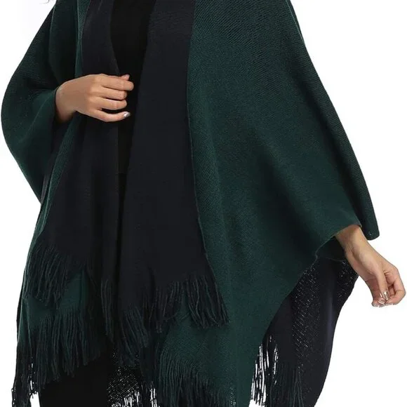Women's Color Block Shawl Wrap Plus Size Cardigan Poncho Cape Open Front Long Wi - Picture 1 of 7